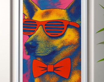 Pop Art Dog Print | Funky Neon Colors, Shutter Shades (Digital Download)