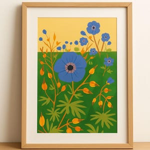 Blue Geranium Wildflower Wall Art Print, Wildflower Wall Art Print, Digital Download Botanical Poster, Modern Flower Illustration