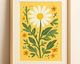 Modern Daisy Flower Print – Retro 70s Floral Wall Art (Digital Download)