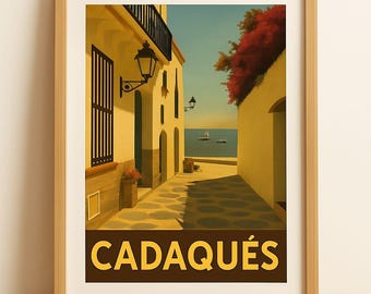 Cadaqués Spain Vintage Travel Poster, Mediterranean Coastal Print, Rustic Spanish Decor