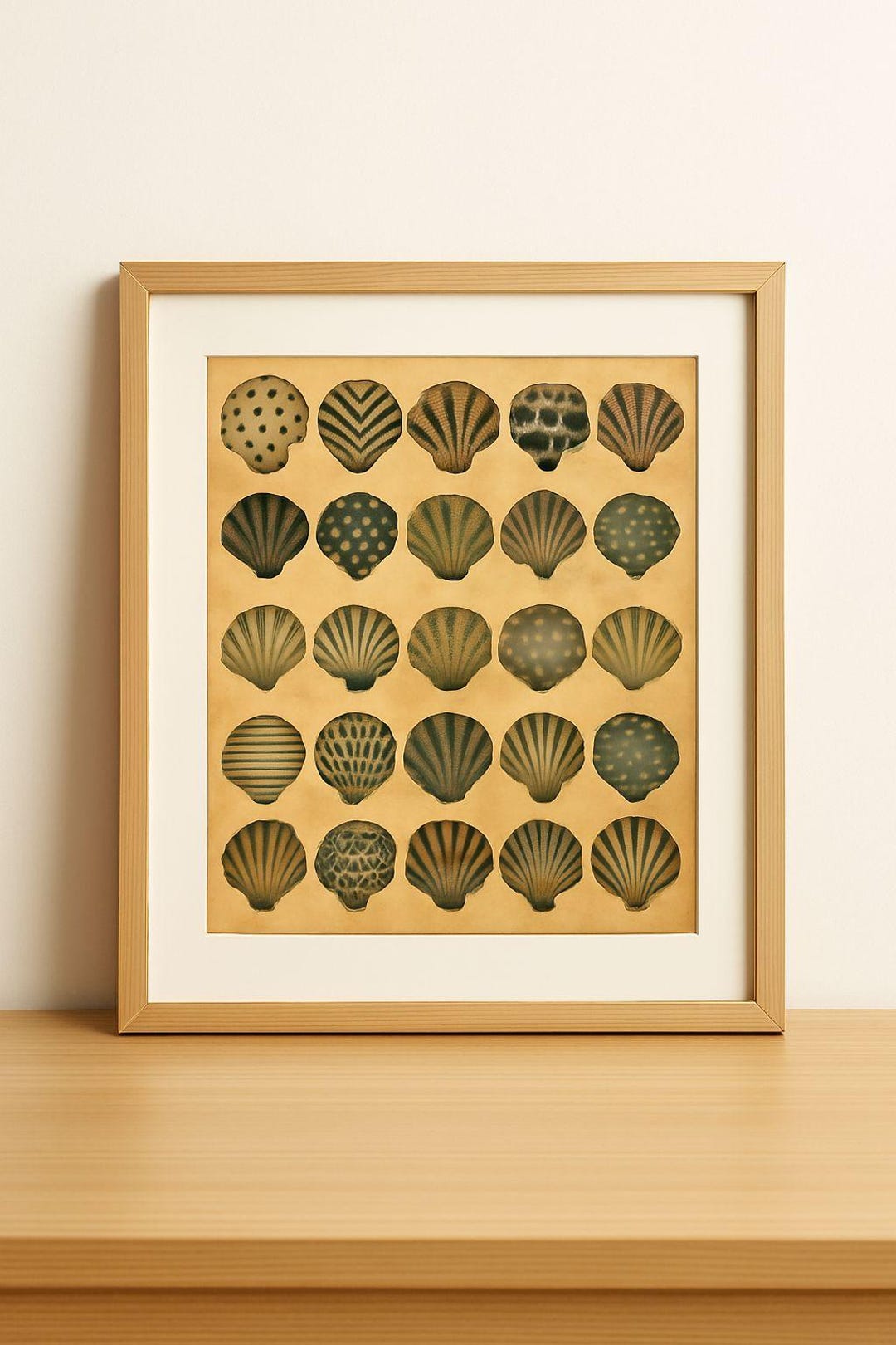 Pattern Artists Shells Vintage Shell Pattern Print | Rustic Coastal Wall Art (digital Download ...