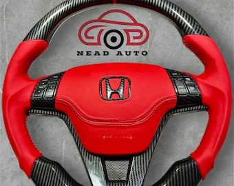 Volante personalizzato in vera fibra di carbonio e pelle rossa per Honda CR-V (2007-2011)