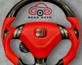 Volante personalizzato in pelle rossa e fibra di carbonio per Honda Accord CL9/Acura TSX (2004-2008)
