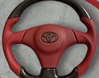 Volante personalizzato in vera fibra di carbonio e pelle rossa per Toyota Supra MK4 1993-1998