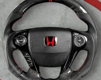 Volante in fibra di carbonio per Honda Accord 2013-17 di nona generazione, rivestito in pelle traforata.