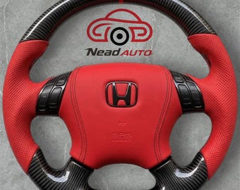 Volante personalizzato in vera fibra di carbonio con interni in pelle rossa, compatibile con Honda Accord CL7/CL9 2003-2007