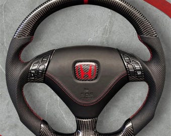Volante in vera fibra di carbonio e pelle nera per Honda Accord CL9/Acura TSX