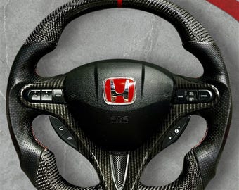 Volante in vera fibra di carbonio con base piatta per Honda Civic 8a generazione (2006-2011).
