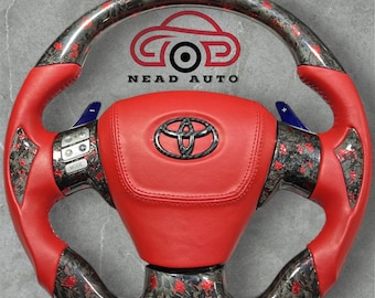 Volante in pelle rossa e carbonio forgiato per Toyota Corolla (2009-2013)
