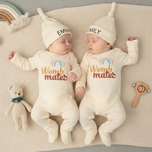 Womb Mates Twin Baby Bodysuit, Womb Twins Baby Bodysuit, Matching Twins Bodysuit,  Retro Twins Baby Bodysuit, Newborn Baby Gift
