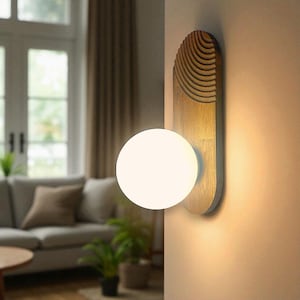 Handcrafted Wooden Wall Sconce: Japandi Frosted Globe Light