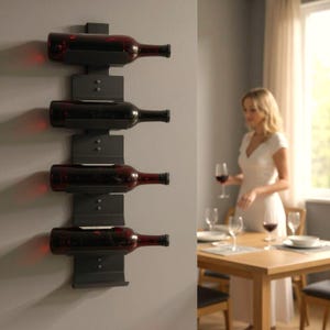 Wall Mounted Metal Wine Rack – Modern Vertical Bottle Storage – Space-Saving Industrial Wine Display – Gift for Wine Lovers & Home Bar Decor