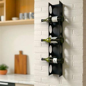Wall Mounted Metal Wine Rack – Modern Vertical Wine Bottle Holder – Industrial Wine Storage for Kitchen or Bar Decor