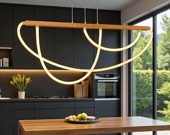 Lámpara colgante LED de madera – Lámpara de araña escultural, lámpara de techo moderna de madera