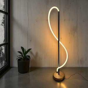 Dimmable LED Floor Lamp | Modern Curved Light Sculpture | Minimalist Ambient Lighting | Wooden Base | Living Room Accent Lamp - Lampshade