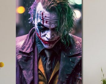 Joker Heath Ledger Canvas, Movie Wall Art, Comic Poster