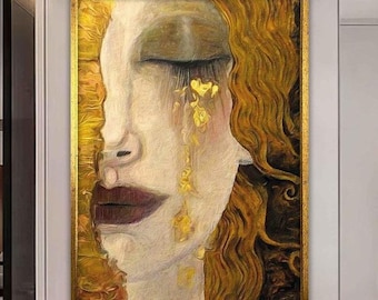 Impresión en lienzo "Lágrimas de oro" de Gustav Klimt - Retrato de mujer moderna