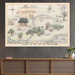 100 Acre Wood Map,Winnie the Pooh Map,Canvas Hanging,Kids Room Art,Nursery Wall Art,Kids Room Wall Decor,Oversized Tapestry,Kidsroom Decor