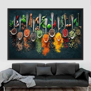 Kitchen Wall Art Decor, Kitchen Canvas Wall Art, Kitchen Prints, Kitchen Artwork, Herbs Spices,Indian Spices Canvas, Ready To Hang