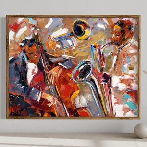 Tela etnica, stampa su tela di musicisti jazz, decorazione murale musicale, arte murale 3D, opera d'arte con sassofono, regalo personalizzato per lui.