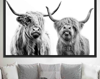 Highland Cow Canvas Print, Scottish Farmhouse Wall Art