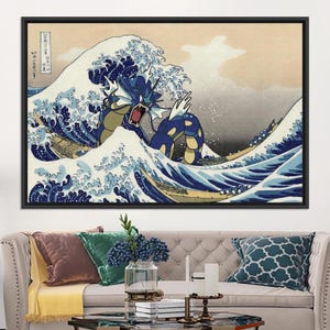 Welle vor Kanagawa, Japanische Leinwand Kunst, Pokemon Leinwand Kunst, Geschenk für Kinder, Gerahmte Leinwand Kunst, Wohnkultur Wandkunst, Japanisches Poster Kunst