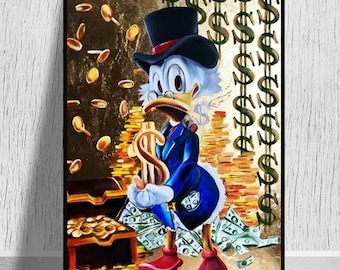 Banksy Duck Money Canvas Art, Modern Office Decor