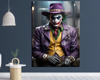 Joker Heath Ledger Canvas Wall Art, Comic Decor