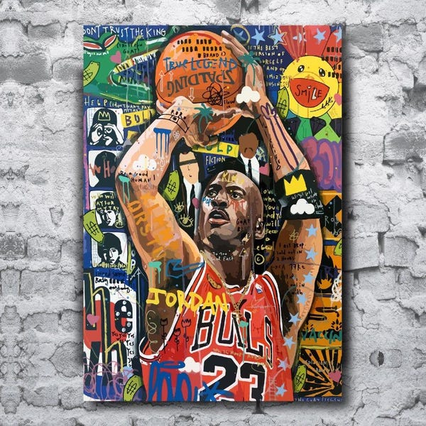 Basketball Legend Graffiti Art Print, Pop Art Canvas Wall Decor