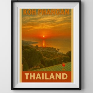 Koh phangan Thailand wall art -artistic wall poster - travel posters - island asia - sunset art - mountains sea wall art - original pictures