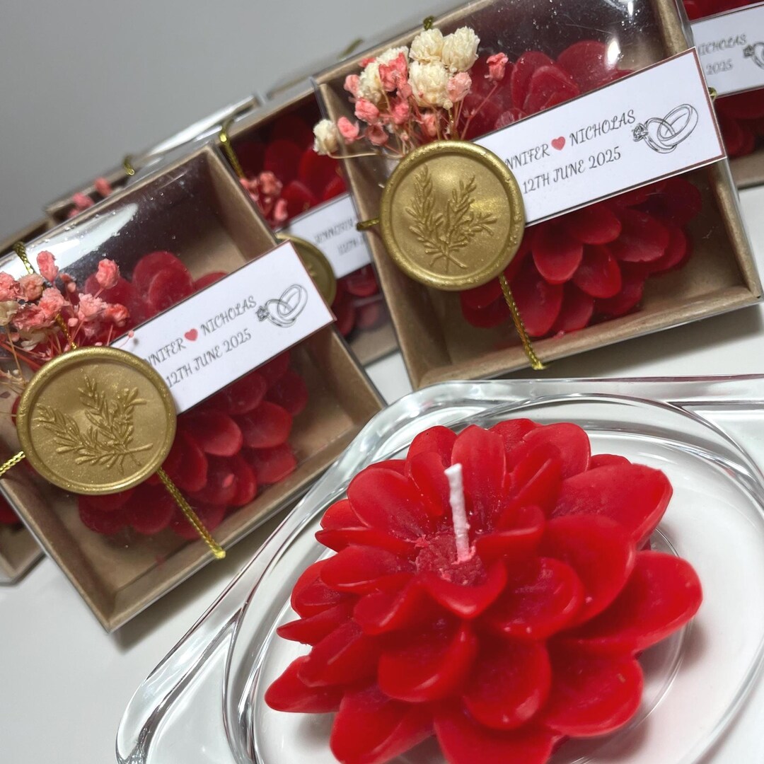 Personalized Red Lotus Flower Candles Wedding Party Favors: Bridal ...