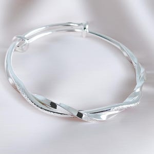 925 Sterling Silver Twist Bangle, Adjustable Cuff Bracelet