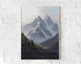 Mountains Wall Art, Mountains Posters, Vertical Mountain Painting, Mountain Relief Art, Large Mountain Landscape, Mountain Poster Vertical