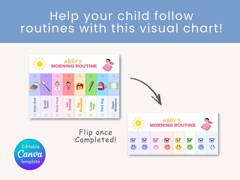 Chart Routine With Done Editable Routine Flip Chart Daily Chore Chart for Kids Morning ...