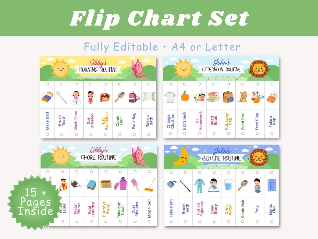 File Folder Routine Chart Kids Routine Flip Chart Editable Daily Schedule for Kids Toddler Chore Chart ...
