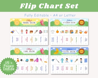 Routine Flip Chart Editable Daily Schedule for Kids Toddler Chore Chart Morning and Evening Routine Chart Printable Kids Routine