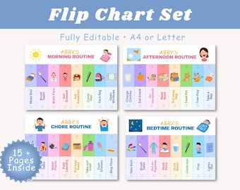 Editable Routine Flip Chart Daily Chore Chart for Kids Morning Afternoon Evening Routine Chart Toddler Chore Chart Kids To Do List Printable