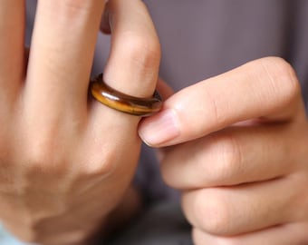 Tigerauge Edelstein Ring: Zierlicher Stapelbarer Kristallschmuck