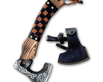 Hand-Forged Viking Axe: 13.5" Carbon Steel Blade, Ash Wood Handle