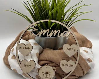 personalized gift for birth, gift for baby, made of wood, birth board, individual, gift decoration