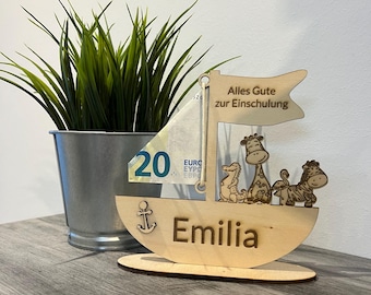 Cash gift sailboat for baptism – personalized with name, desired text – gift idea for birthday & baptism