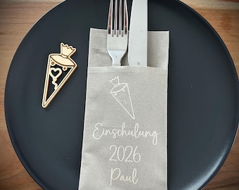 Personalisierte Serviette Einschulung | Serviettentasche mit Name | Tischdeko Schulkind 2026 | Gastgeschenk Einschulungsfeier | 1. Schultag