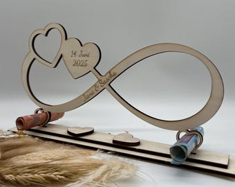 Money gift, infinity, personalized, heart, wedding, love, gift, wooden gift, gift wrapping, display