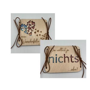 Geldgeschenk, Karte, Wunscherfüller, Hochzeit, Geburtstag, Geschenk, Geschenkkarte aus Holz, Geschenkverpackung, Nichts