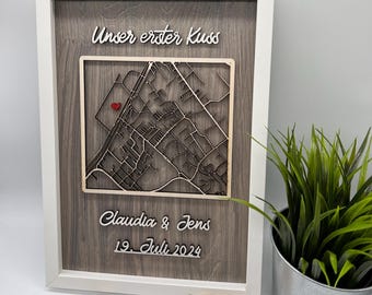 Personalized coordinate image, Where it all began, Our first kiss, Our first date, Wedding gift, Love, Anniversary, 3D effect