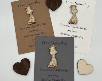 Pocket hug, hug, little pocket squeeze, pocket hug, thinking of you, hug, giraffe