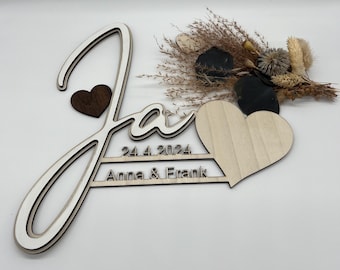 Money gift for wedding, heart, personalized, wedding, love, gift, wooden gift, gift wrapping, yes