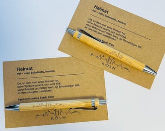 Cologne ballpoint pen / pencil made of bamboo - Cologne skyline engraving - Cologne skyline - Gift from Cologne - Cologne souvenir - Cologne gift idea