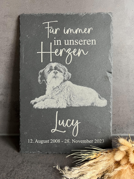 Personalisierte Schiefertafel mit Haustier-Foto | Gedenktafel Hund Katze Pferd | Erinnerung Tiergrab | Trauergeschenk Haustierverlust