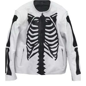 Men&#39;s Leather Ribs Jacket Skeleton Bones Biker Riding Motorcycle Real Cowhide Leather Jacket